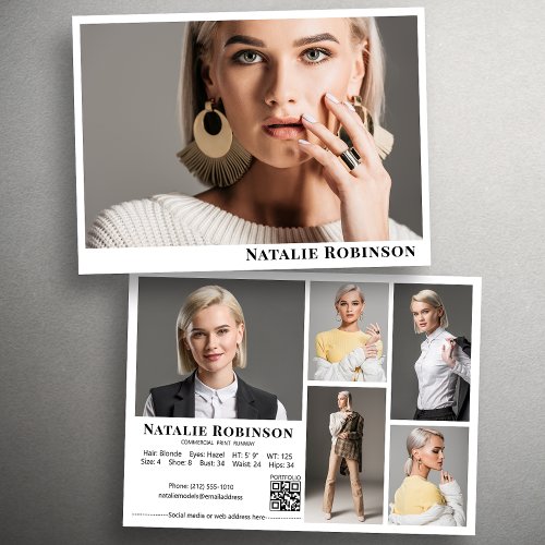Model Actor 6 Photo Comp Card Template With QR
