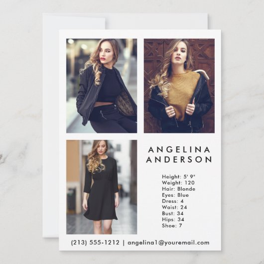 Model Actor Comp Card - 3 Photo Back (Back)