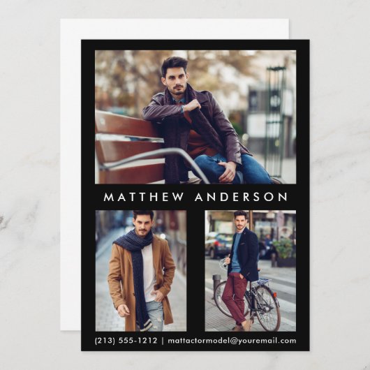 Model Actor Comp Card 3 Photo - Front Black (Front/Back)