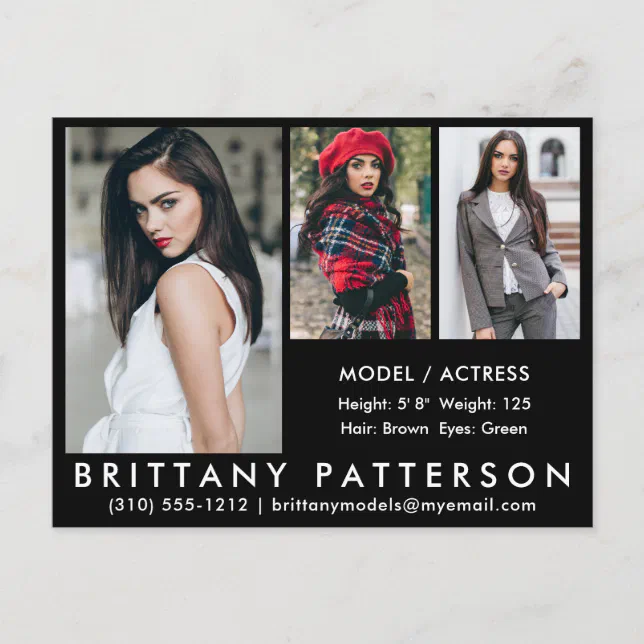 Model Actor Comp Card Photo Postcard Blk Zazzle