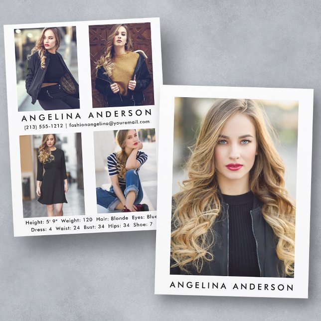 Model Actor Comp Card - 4 Photo Back (Customize to change background color, text size or text style.)