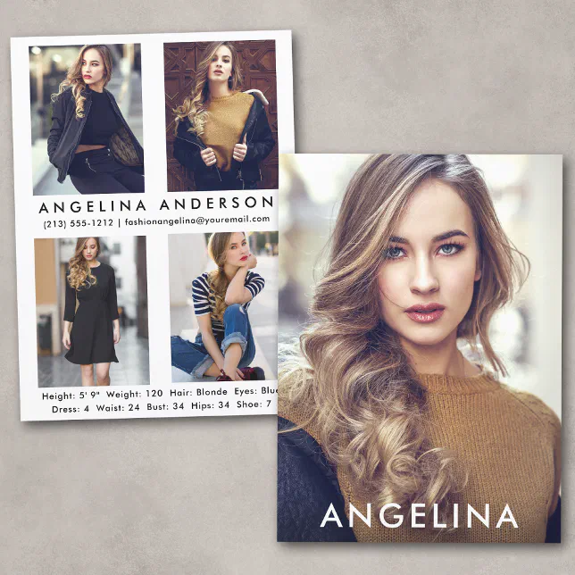Model Actor Comp Card - 4 Photo Back W | Zazzle