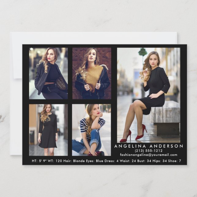 Model Actor Comp Card Black - 5 Photos (Front)