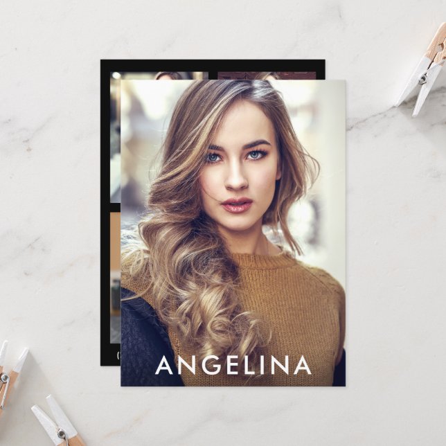 Model Actor Comp Card Blk - 3 Photo Back W | Zazzle