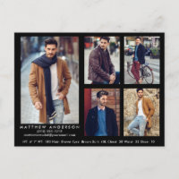 Model Actor Comp Card Blk 5 Photo Postcard