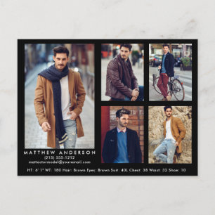 Model Actor Comp Card Blk 5 Photo Postcard