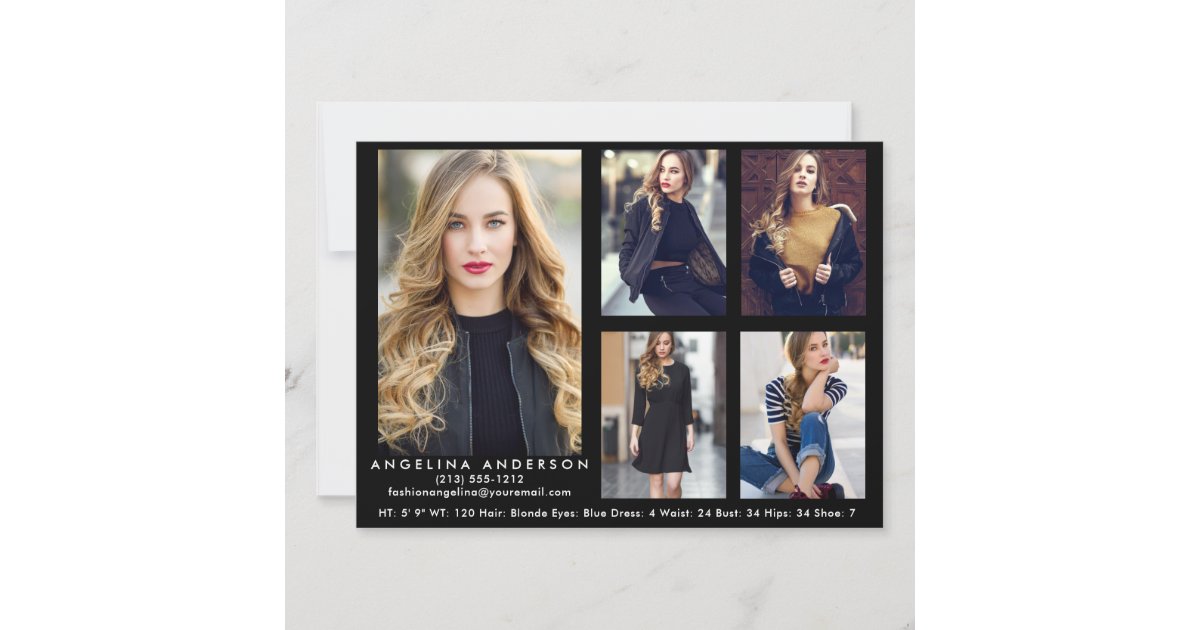 Model Actor Comp Card Blk 5 Photos Zazzle com