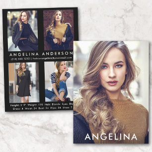 Model Actor Comp Card Blk W- 4 Photo Back