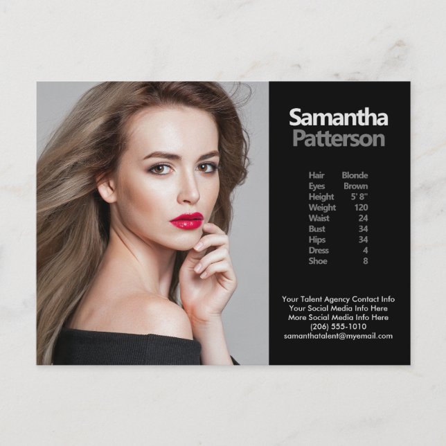 Model Actor Comp PostCard 1 Photo Template (Front)