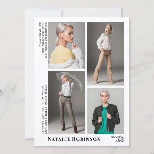 Model Actor Composite Card Template 5 Photo Zazzle Model Actor Composite Card Template 5 Photo Zazzle