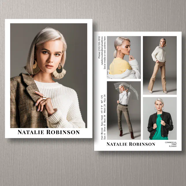 Model Actor Composite Card Template 5 Photo Zazzle Model Actor Composite Card Template 5 Photo Zazzle