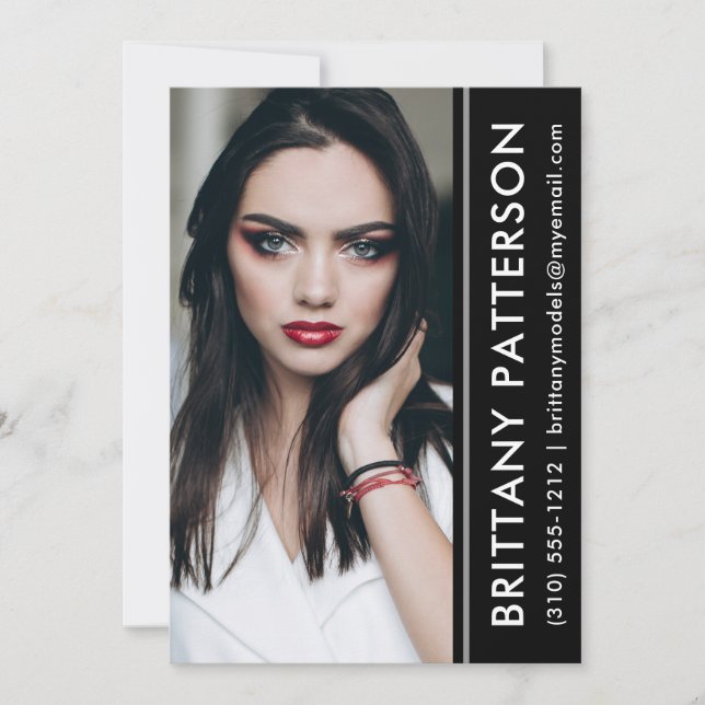 Model Actor Photo Comp Card 5x7 Black Stripe (Front)