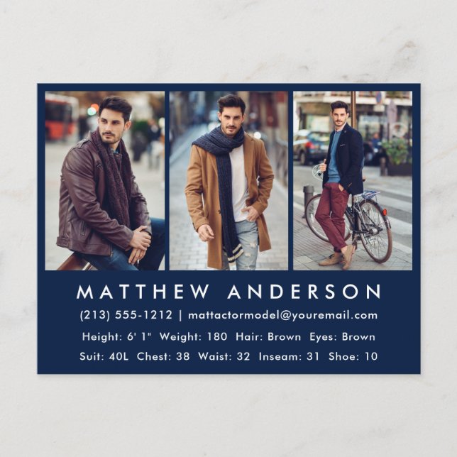 Model Actor Photo Comp Card - Postcard Blue (Front)