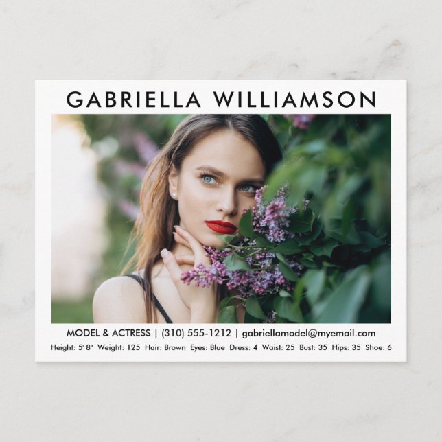 Model Actor Photo Comp Card White Postcard (Front)