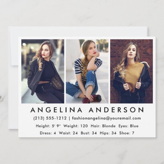 Model Actor Photo Professional Comp Card (Back)