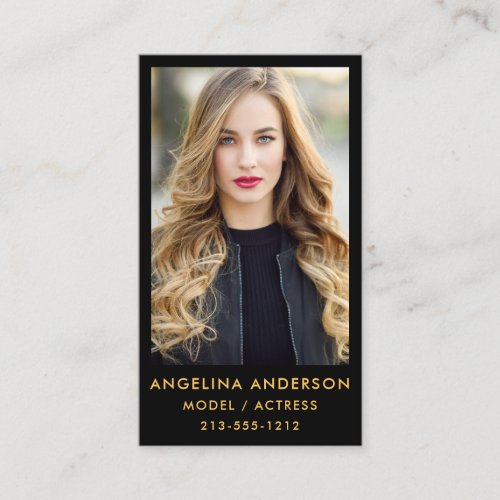 Model Actor Photo Professional Gold Blk Business Card