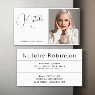 Model Actor Photo Promotional White And Black Business Card