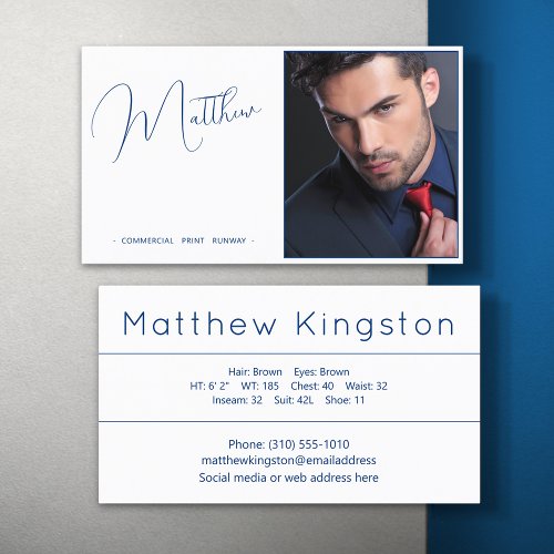 Model Actor Photo Promotional White And Blue Business Card