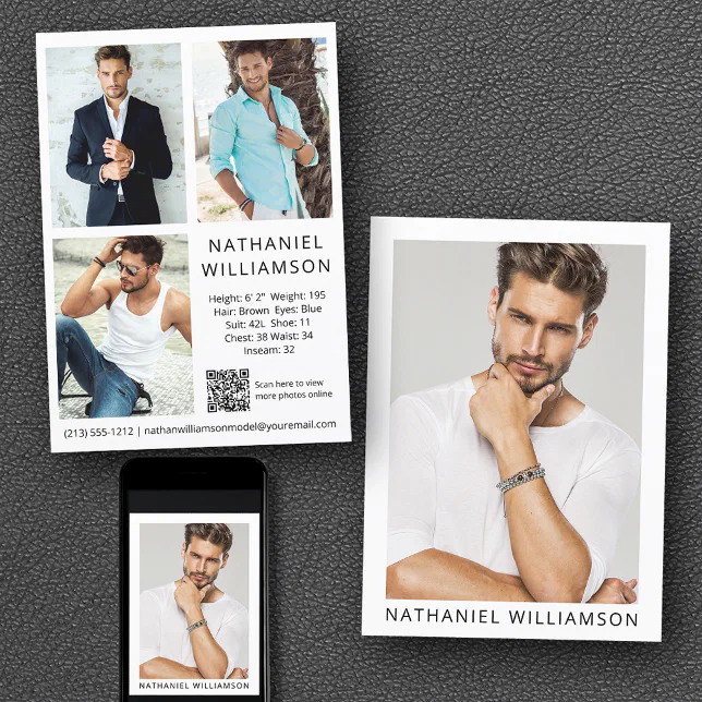 Model Actor QR Code 4 Photo Pro Comp Card | Zazzle