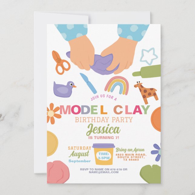 Model Clay Making Crafts Clay Art Fun Birthday Invitation (Front)