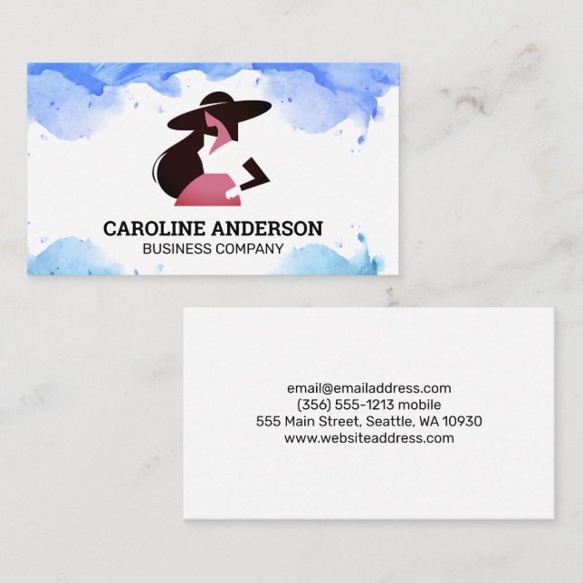 Model in Stylish Clothing | Watercolor Business Card (Front/Back)