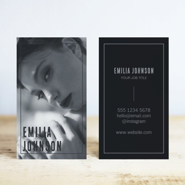Model Influencer Black & White Photo Photography  Business Card (Creator Uploaded)