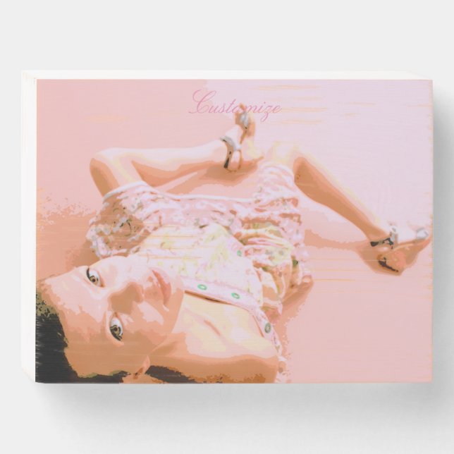 Model Looking Up Thunder_Cove Pink Wooden Box Sign (Front Horizontal)