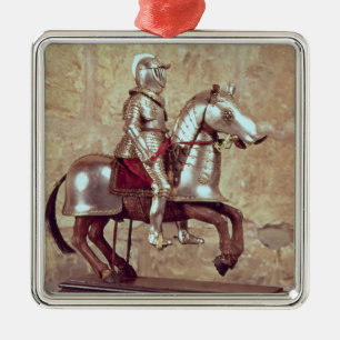 Model of a barded horse and rider, c.1640 metal ornament