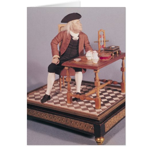 Model of Benjamin Franklin  at his table Cards (Front)