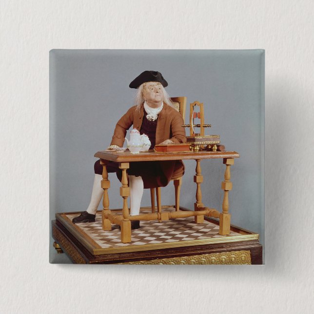 Model of Benjamin Franklin  at his table Pinback Button (Front)