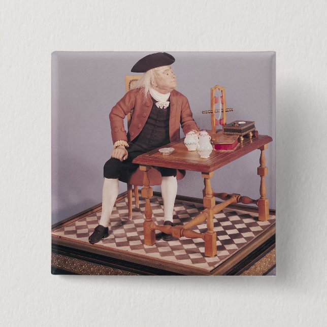 Model of Benjamin Franklin  at his table Pinback Button (Front)