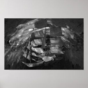 Model Sailboat Black & White Phogograph Poster