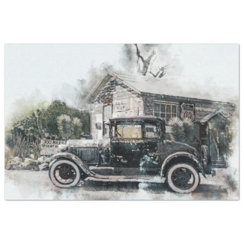 Model T  Store Route 66 Vintage 20x30  Decoupage Tissue Paper