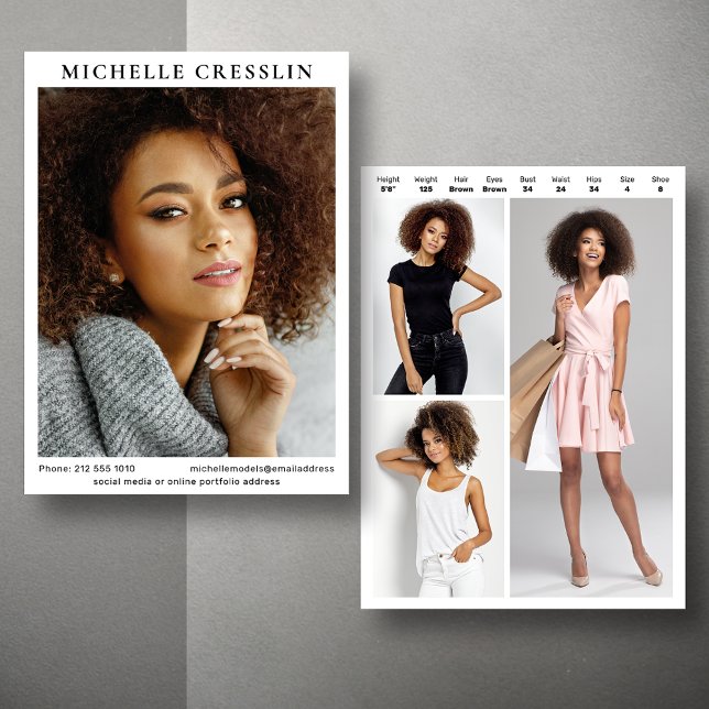 Modeling 4 Photo Two Sided Composite Card Template (Available in high quality print or instant download for quick messaging, email or self printing.)