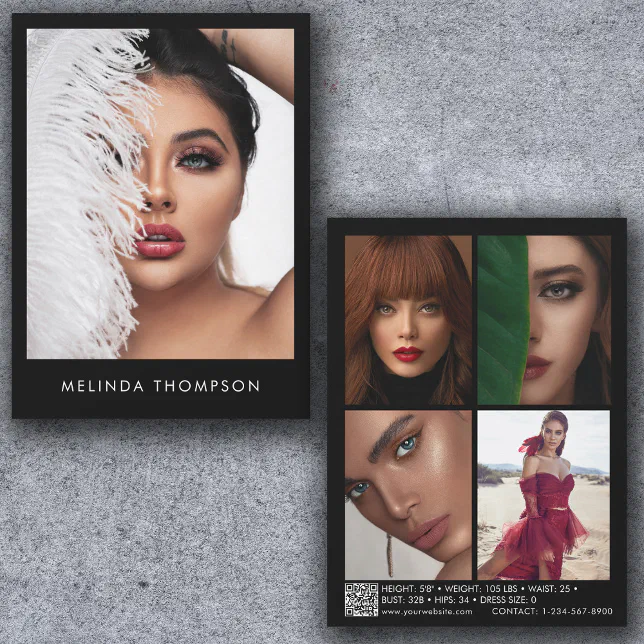 Modeling Comp Card 5 Photo QR Code Composite Black | Zazzle