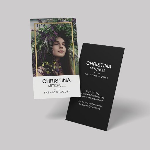 Customizable Models and Actors Headshot Photo Faux Gold Frame Business Card