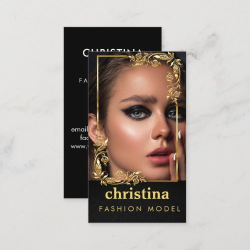 Models and Actors Modern Headshot Faux Gold Frame Business Card