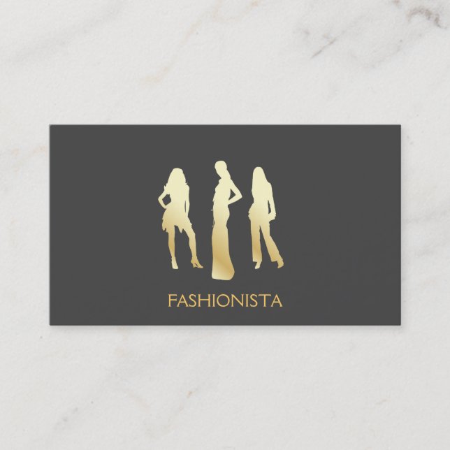 Models (gold) Gray background Business Card (Front)