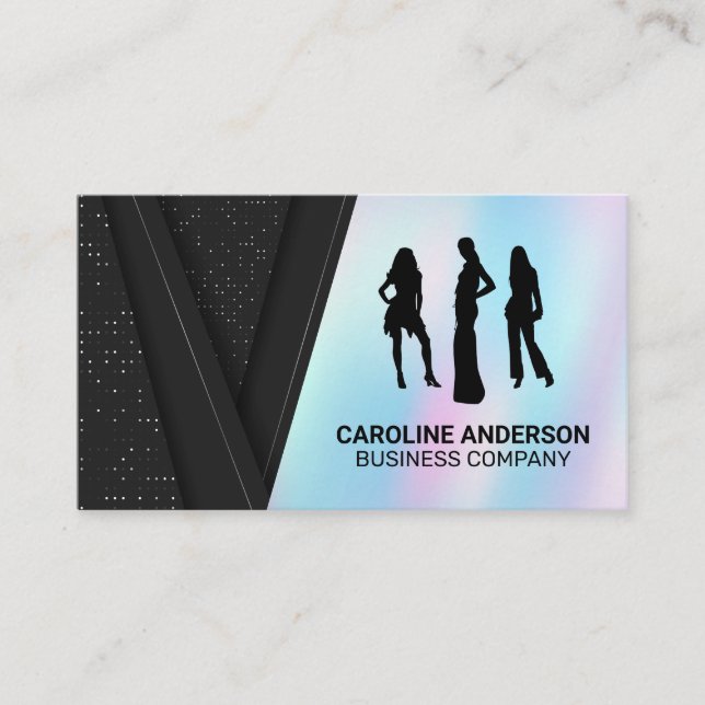 Models Icon | Black Luxury Holographic Background Business Card (Front)