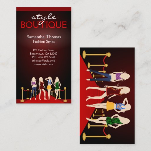 Customizable Red Carpet Fashion Boutique Business Card Template