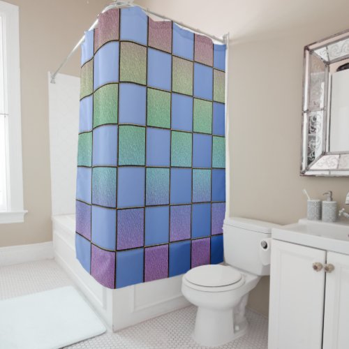 Modem Blue Green Square Geometric Pattern  Shower Curtain