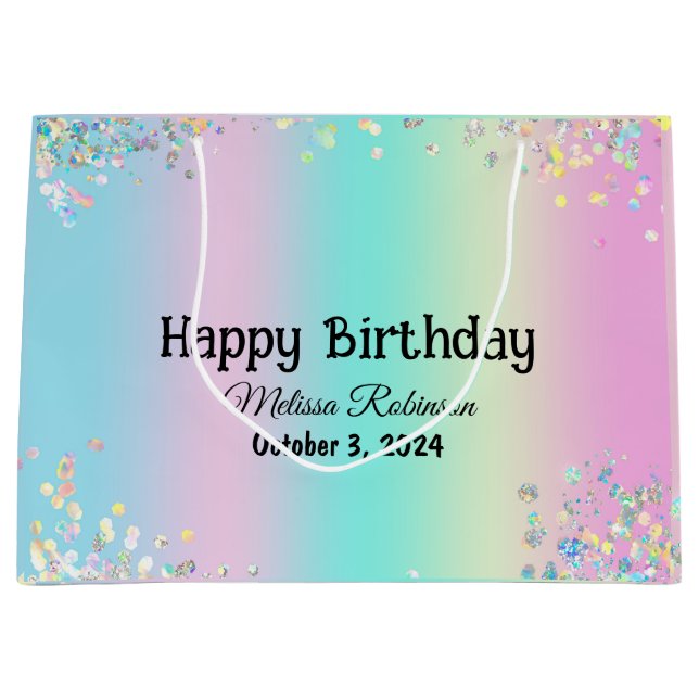Modem Pastel Holographic Happy Birthday   Large Gift Bag (Front)