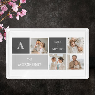Moden 3Collage Photo & Grey Best Family Gift Acrylic Tray