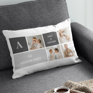 Moden 3Collage Photo & Grey Best Family Gift Lumbar Pillow