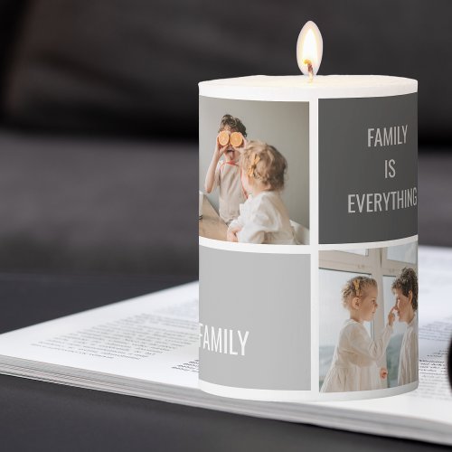 Moden 3Collage Photo  Grey Best Family Gift Pillar Candle
