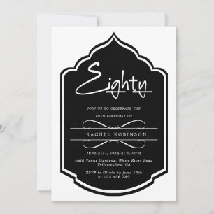 Moden Black 80TH Birthday Party Invitation