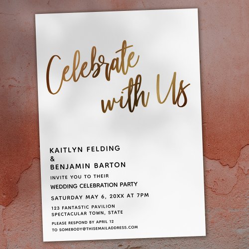 Moden Celebrate With Us Gold Wedding Reception Invitation