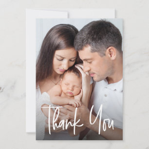 Moden handlettered Custom family photo baby Shower Thank You Card