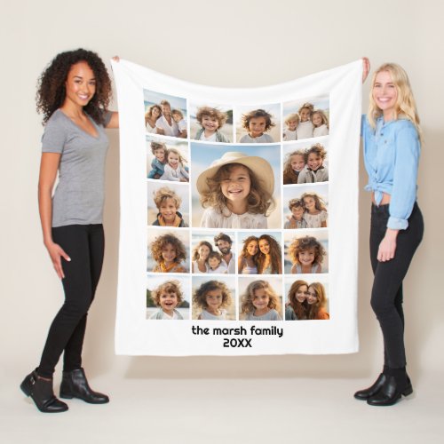 Moden Minimal Photo Grid with 17 Photos Fleece Blanket