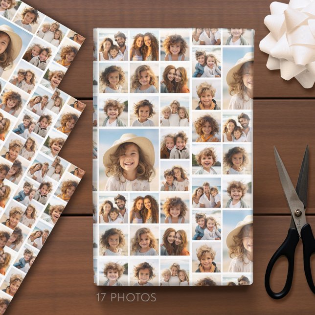 Moden, Minimal Photo Grid with 17 Photos Wrapping Paper Sheets (Custom Photo Wrapping Paper)